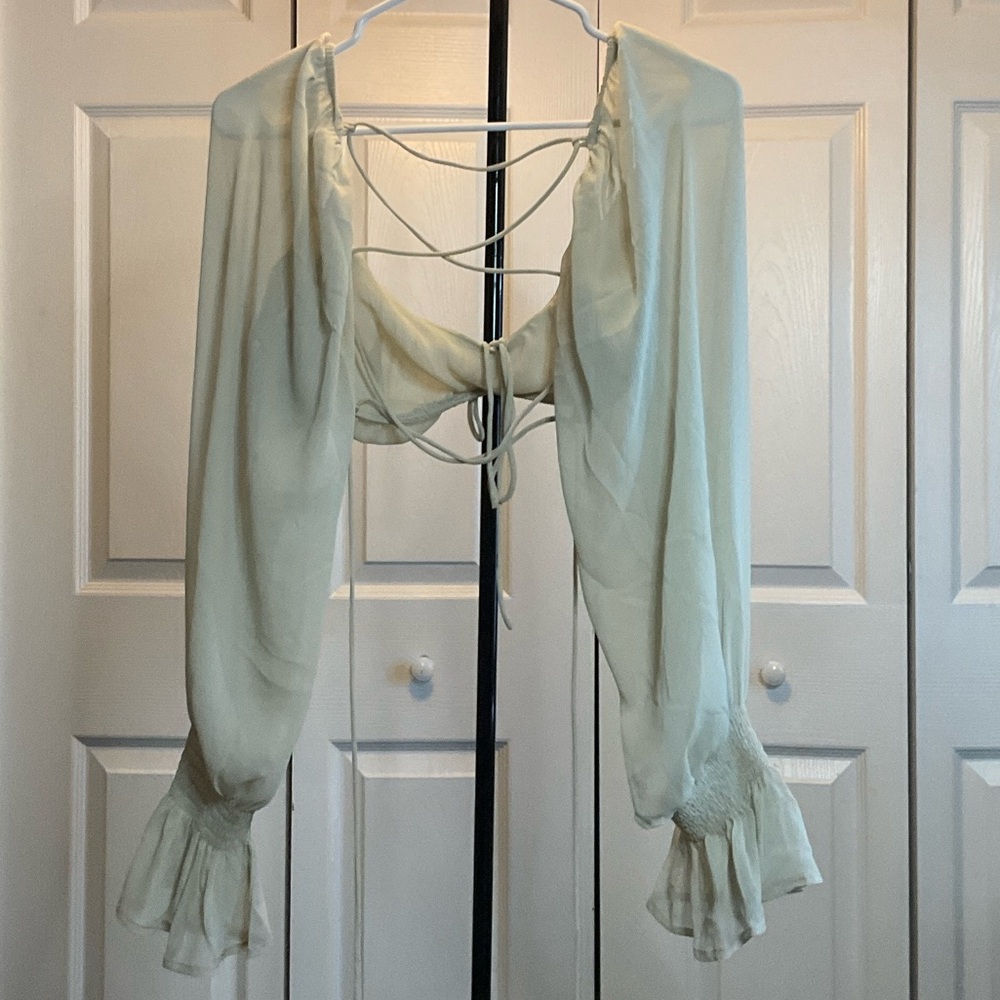Fashion Nova Cream Blouse with Ruffle Cuffs